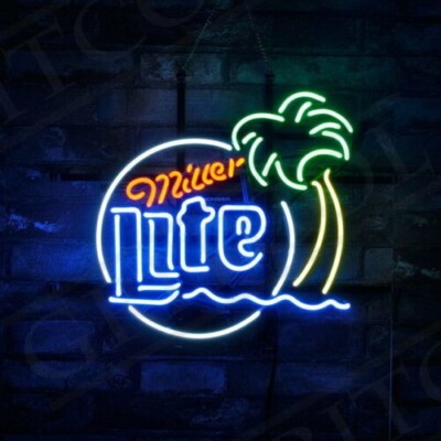 US STOCK Miller Lite Beer Palm Tree Pub 20''x16'' Neon Sign Lamp Light Xmas Gift