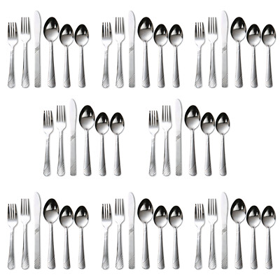 #ad 48Pcs Silverware Set for 8 Stainless Steel Flatware set Cutlery Utensil Kitchen $17.00