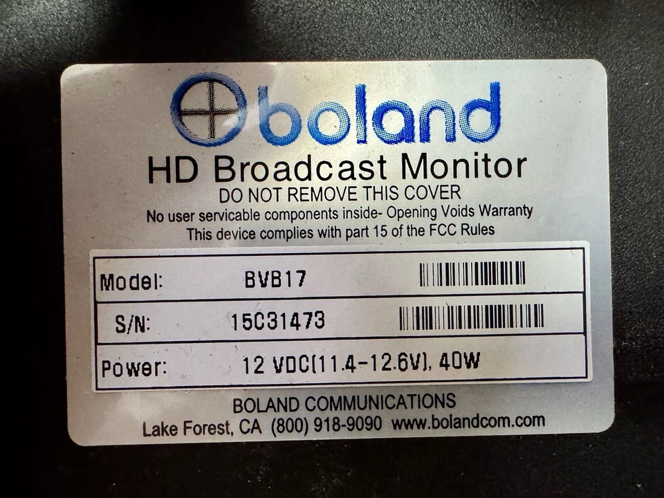 Monitor de video de difusión Boland BVB17 17" 3G HD SD HDMI DVI Foto 3 de 4