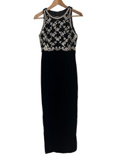 VTG SCOTT McCLINTOCK Black Velvet Maxi Gown Dress Embroidered Size 8 Made in USA