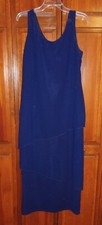 Petra Petite Navy Blue Tiered Dress- Long Formal - Sleeveless - Back Slit - 10P