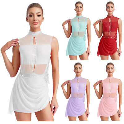 DE Damen Kleider Klasse Tanzbekleidung Lyrisch Kleid Ballett Eiskunstlauf Cutout