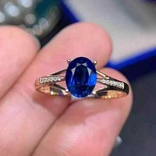 2Ct Oval Cut Lab-Created Blue Sapphire Engagement Ring 14K Yellow Gold Plated