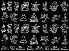 Christmas Sketch 39 pcs 1 Inch White Fused Glass Decals