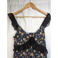 Asos Women's Black Empire Waist Ruffle Floral Spaghetti Strap Maxi Dress Sz 6