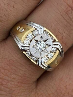 Men 14k Gold Plated Real 925 Silver Super Iced Star Ring Size Simulated Diamond