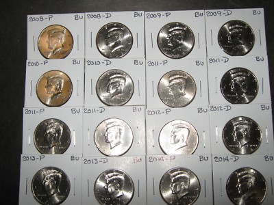 2008 2009 2010-2013 2014 2015 BU P D KENNEDY HALFS FROM MINT RLS 16 ...