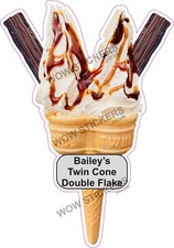 Eiswagen Aufkleber Bailey's Sauce Twin Cone mit Double Flake Anh&auml;nger Decals