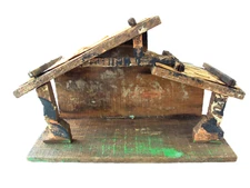 Vtg Wood & Straw Nativity Manger Stable Creche!  SMALLER!  ITALY!  NO FIGURES