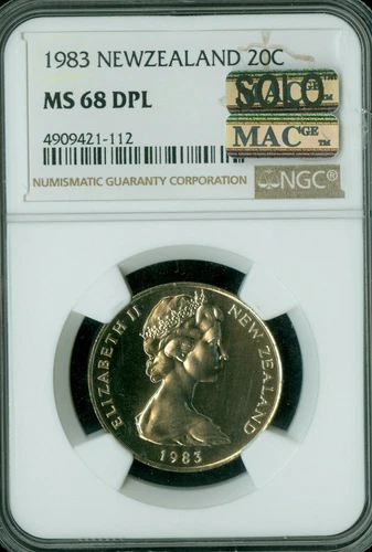 1983 NEW ZEALAND 20 CENTS NGC PL68 DPL PQ MAC SOLO FINEST GRADE SPOTLESS .