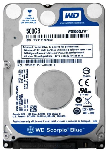 WD 500 GB 5400 RPM 2.5" WD5000LPVT SATA Internal Hard Drive Blue