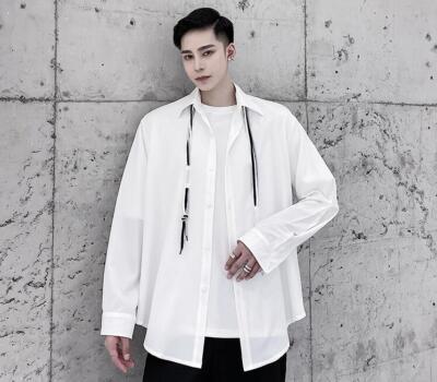Men Loose White Shirt Youth Tops Autumn Fashion Punk Gothic Lapel Long  Sleeve | eBay