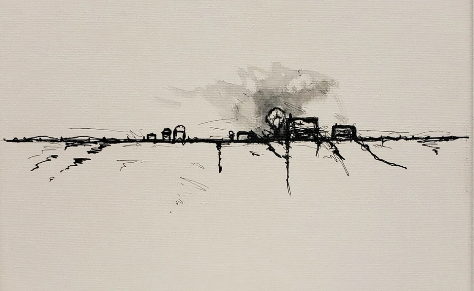 Dibujo a tinta urbana minimalista moderno abstracto original de K.A.Davis Foto 3 de 4