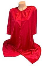 Vanity Fair Red Shiny Satin Nylon Button Long Robe Nightgown S