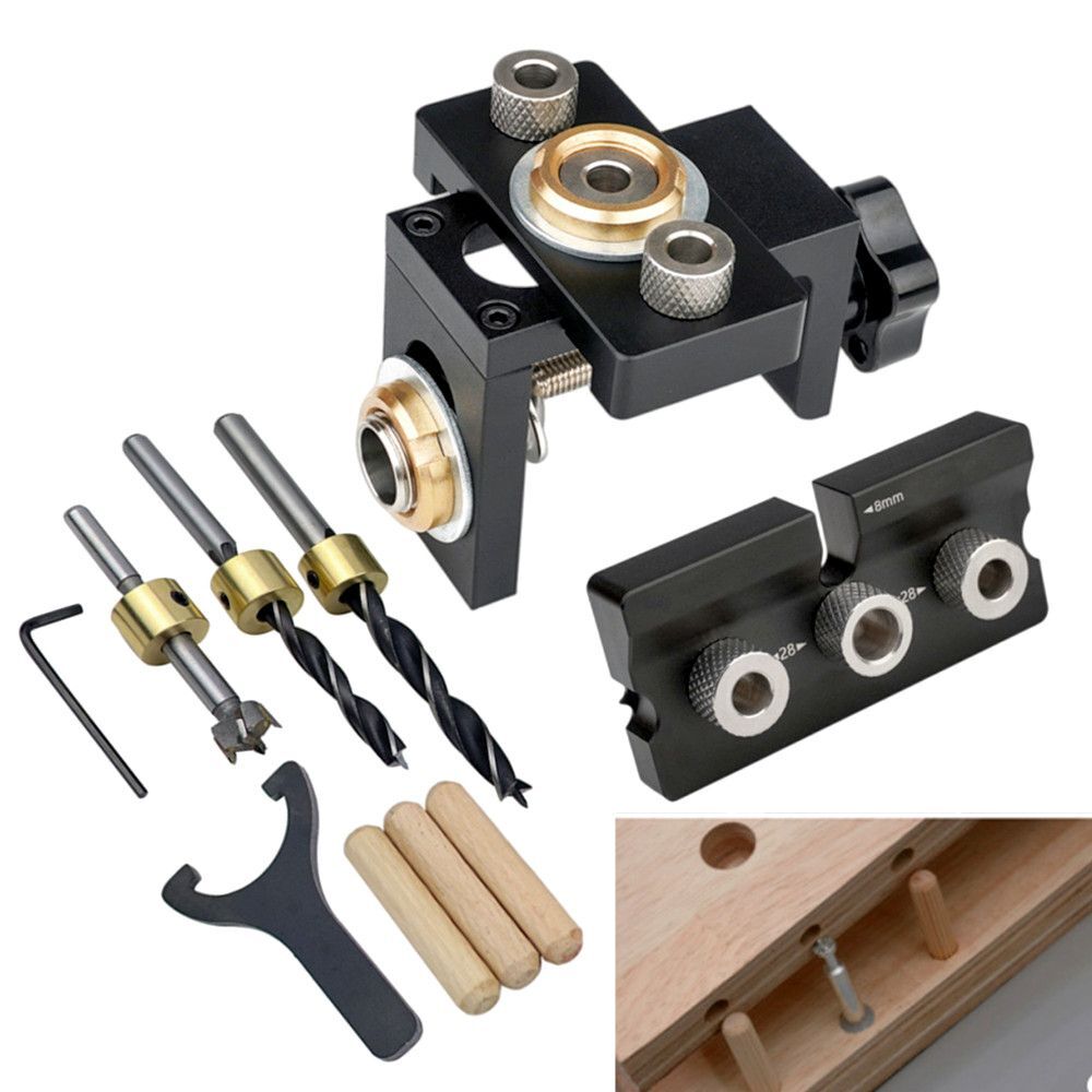 Adjustable Doweling Jig Pocket Hole Drill Bit Guide Locator Puncher Woodworking