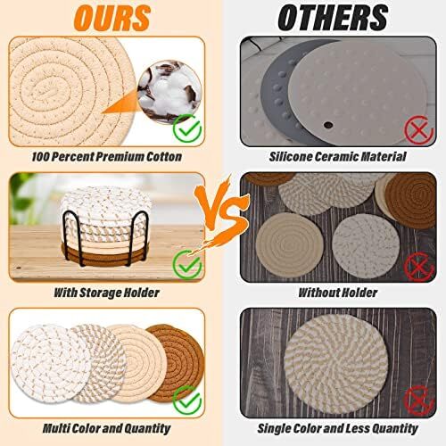 8 Pcs Cotton Drink Coasters with Holder - Absorbent Set for Tabletop Protection - Picture 4 of 8