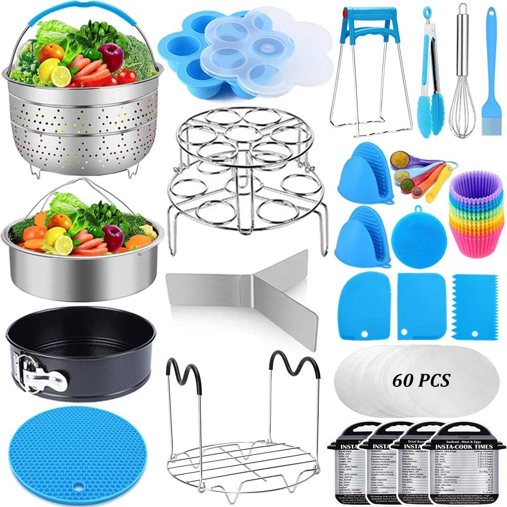 Pressure Cooker Accessory Set 2 Steamer Baskets, Springform Pan, Egg Bites Mold,