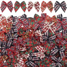 Chuangdi 150 Pcs Christmas Mini Plaid Ribbon Bows Buffalo Stylish