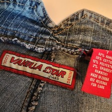 VTG Vanilla Star Jeans Flare Full Length Zipper Sides Distressed Ramie/Cotton