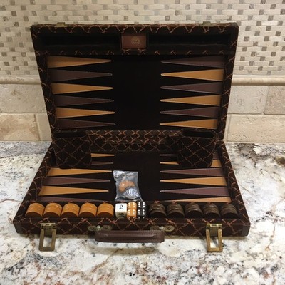 Vintage Aries Of Beverly Hills Brown Velvet Travel Backgammon Set