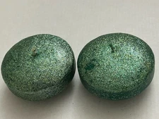 Set Of Two Unbranded Round Green Glittery Floating Candles