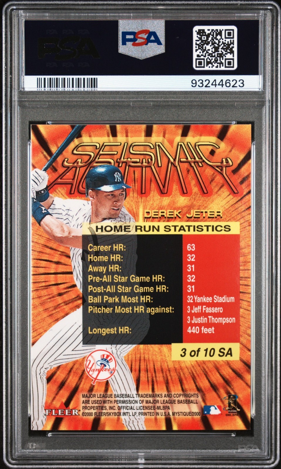 2000 Fleer Mystique #3 DEREK JETER Seismic Activity PSA 4 Rare Yankees Insert view 2