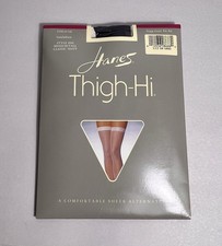 Vintage Hanes Thigh Hi Stockings Women Medium Navy Sandalfoot Nylon USA