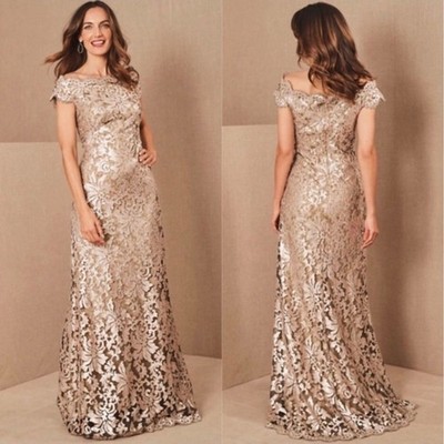 BHLDN Tadashi Shoji Odette Gown 8 Gold Sequin Lace Floor Length Formal Gala Prom