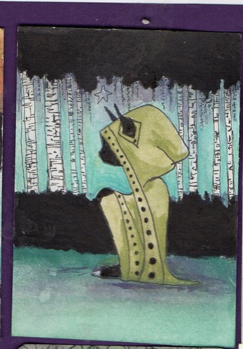 aceo art cards original watercolors cat monk 8