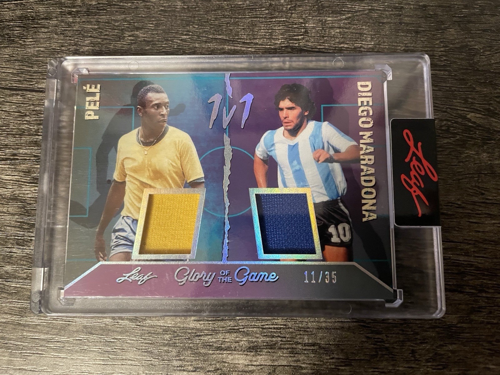 2026 Leaf Glory of the Game Pele Diego Maradona 1V1 Jersey Patch 11/35