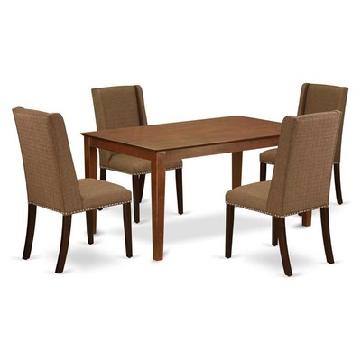 East West Furniture Capri 5-piece Wood Dining Set in Mahogany/Brown Beige