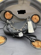 Women s Black Crescent Shoulder Bag Zip Silver Hardware Charm Detachable Strap