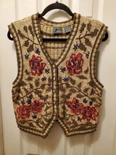 Liz Wear Sweater Vest Floral Sz L Grandma Cottage Core Cable Knit fall garden