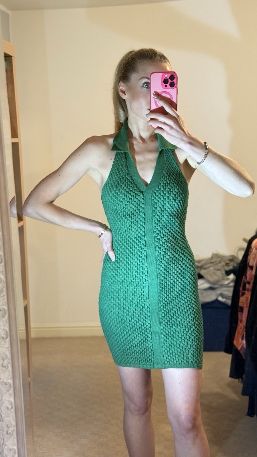 Maniere de Voir Women's Knitted Green Bodycon Dress Size M image 4