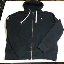 Vtg Polo Ralph Lauren Hoodie Mens Large Black Full Zip Thermal Brown University