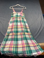 LOFT PLAID STRAPPY TIERED MAXI POCKET MULTI-COLOR DRESS SIZE XxSMALL