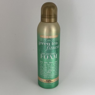 OGX Green Tea Fitness Dry Shampoo Foam Spray 5oz Quick Dry Absorbs Gym Sweat Oil