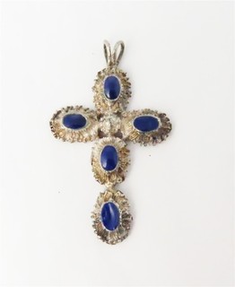 Sterling Silver & 6 x4mm Enamel Brutalist Style Cross Pendant 2"