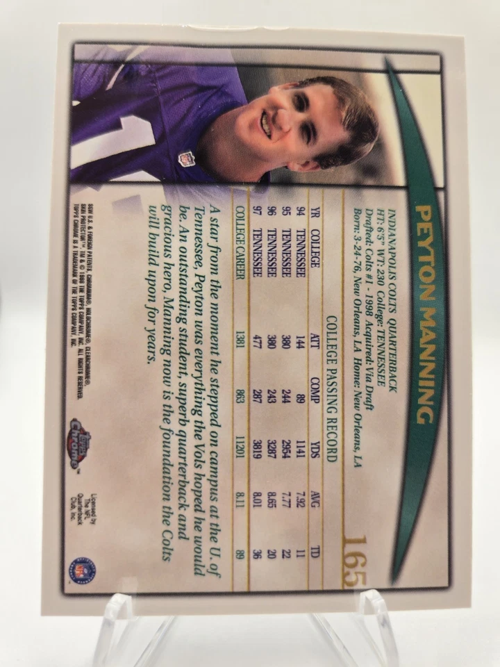 Topps Chrome 1998 - Selecciones del draft Peyton Manning #165 (RC) Foto 2 de 2