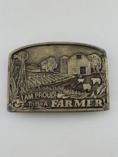 I Am Proud To Be A Farmer Belt Buckle Vintage Americana 1977 Barn Scene