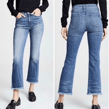 AYR The Bomb Pop Jeans 31 High Rise Straight Leg Raw Hem Medium Wash