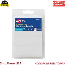 Avery Multi-Use Removable Labels, 1" x 3", White, Non-Printable, 72 Blank Labels