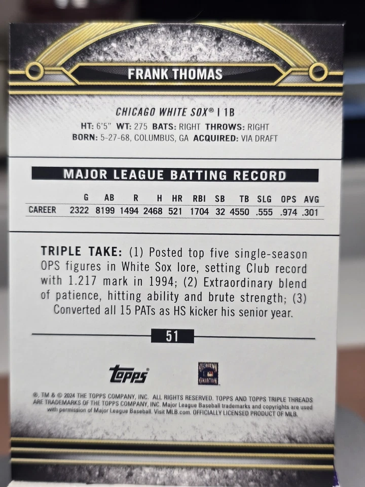 2024 Topps Triple Threads Amber /199 Frank Thomas #51 HOF - Image 2 of 2