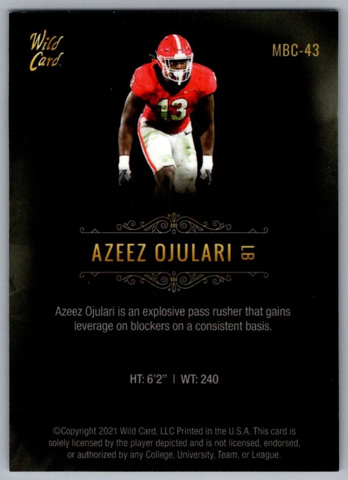 2021 Wild Card Matte White Azeez Ojulari Georgia Bulldogs #MBC-43 - Image 2 of 2
