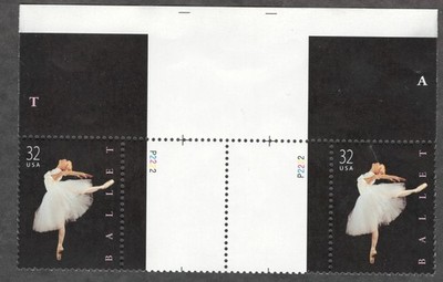 US. 3237. 32c. American Ballet. Gutter twin of 2 w/Pl#. MNH. 1998