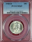1940-D WASHINGTON QUARTER PCGS MS65