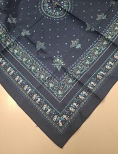 Vintage Lg Blue,Green White Bandana 100 Cotton Hankie Made in Germany Western