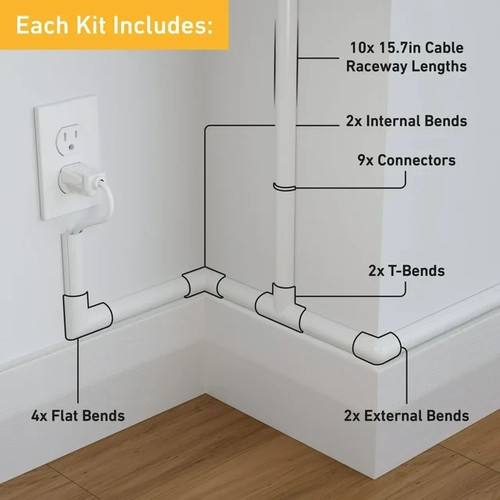 D-line 157 Zoll Kabelabdeckungsset, selbstklebende Drahtverstecker, überstreichbares Kabel - Bild 5 von 6