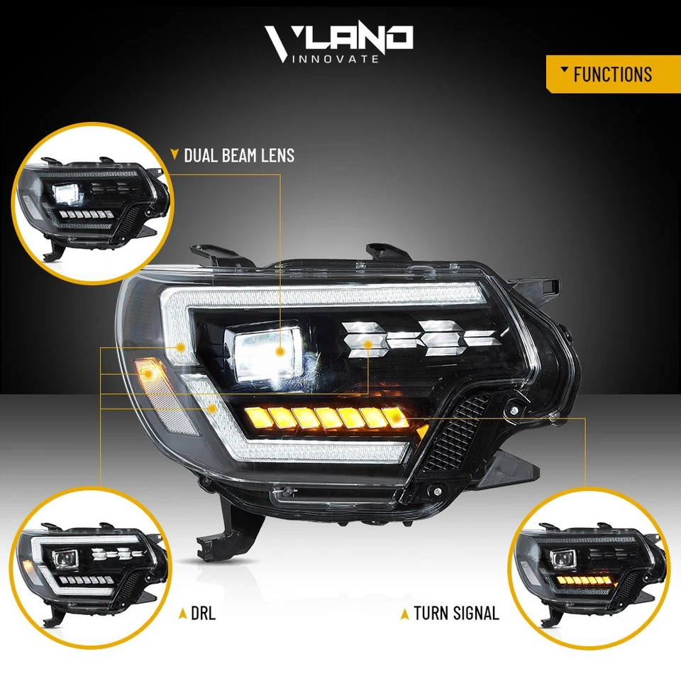 Par de faros proyectores VLAND FULL LED secuenciales para Toyota Tacoma 2012-2015 Foto 2 de 4