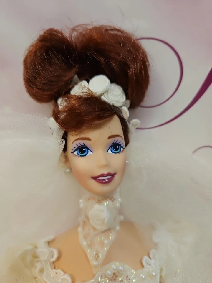 Barbie Romántica Rosa Novia Muñeca Porcelana 1995 Boda Flor Mattel 14541 Foto 2 de 4